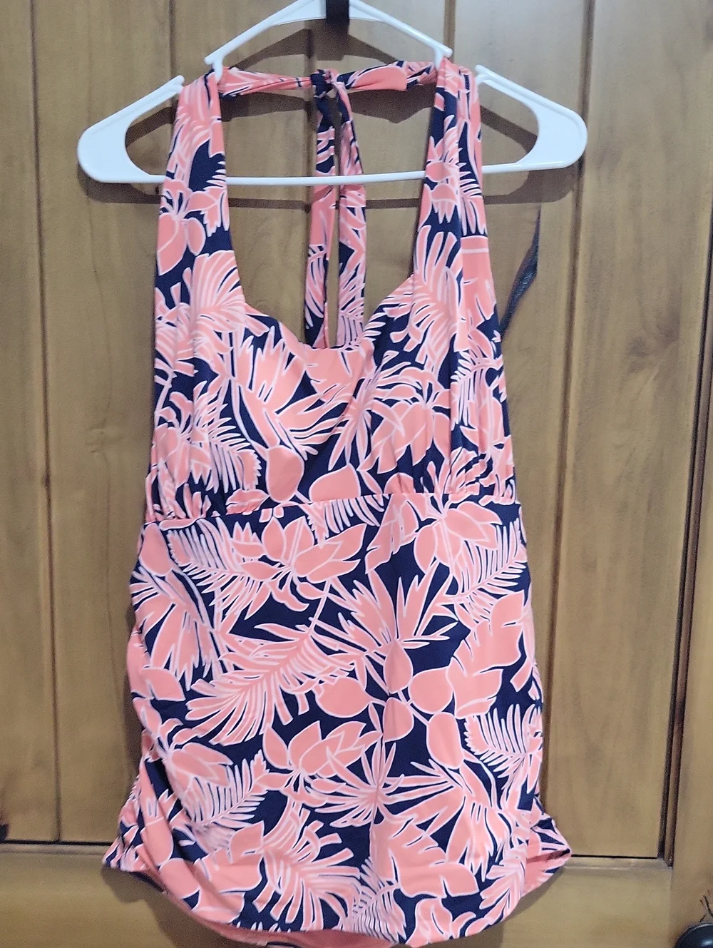 Lands' End Pink and Navy Tropical One-Piece Swimsuit